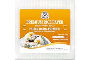 52USA Square Rice Paper, 1 Pack, White Rice Paper Wrappers, Fresh Spring Roll Wrappers & Dumplings-34 Sheets, Gluten-Free Wonton Wrappers, Vegan, Low Carb, Vietnamese Rice Wraps (22cm, 12 oz)
