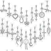 Junkin 20 Pcs 14G Dangle Belly Button Ring, Dangling 316L Surgical Navel Rings Cubic Zirconia Belly Piercing Jewelry