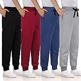4 Pack Boys Sweatpants Cotton Fleece Lined Boys Athletic Joggers, Active Sweat Pants with Pockets Drawstring for Kids Youth