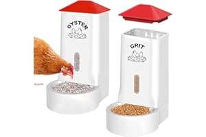 ANGAR 2Pack Oyster Shell and Grit Feeder Combo, PVC Chicken Feeder with Viewing Window/Lid, Hanging Gravity Chicken Grit Feeder, Coop Accessories for Healthier Hens and Eggs