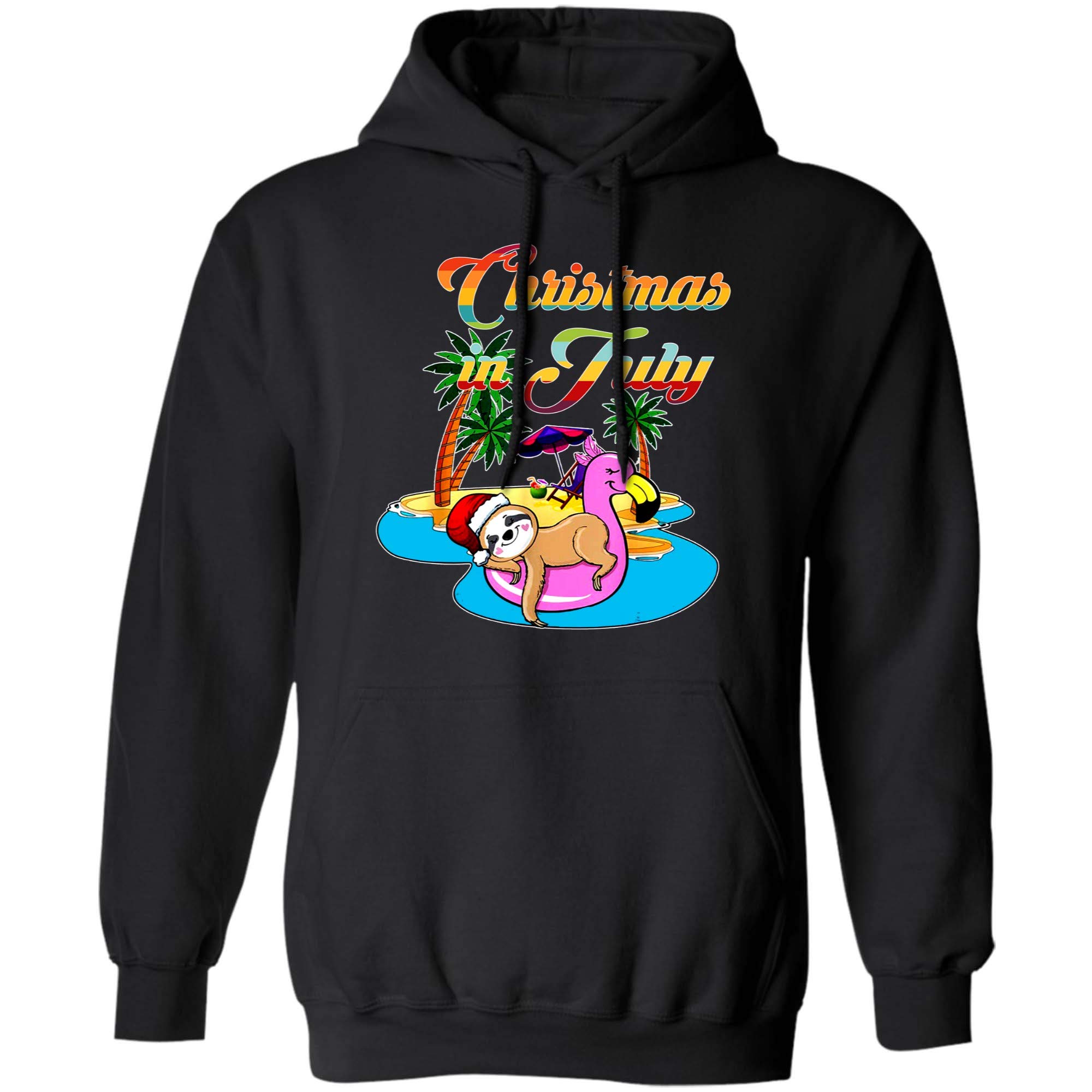 Cute Lazy Sloth On Flamingo Float Christmas In July T-shirt