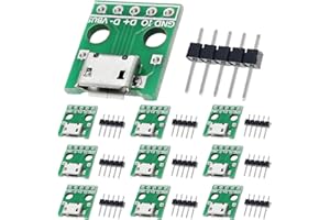 DAOKAI 10 Pcs Micro USB Female to DIP Adapter 2.54mm 5 Pin USB 2.0 Micro USB Socket to DIP Converter Breakout Board for DIY Power Supply with 50 Pin Header