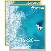 Wyxgiv 16x20 Picture Frame Set of 2, Scratch-Proof Gold Frame Lightweight yet Sturdy Display Poster Artwork 16 x 20 Horizontally/Vertically - Slide-In Strips|2 Packs|Gold|16"x20"