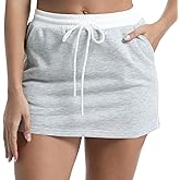 Wrotorea Women's Casual Elastic High Waist Drawstring Stretch Sweat Bodycon Mini Skirts with Shorts Pockets