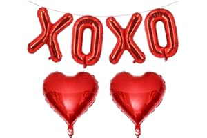 LOVOIR 16 Inch Red XOXO Red Heart Balloons, 6 Pcs Red XOXO Letters Balloons Red Heart Valentine's DAY Balloons Banner for Valentine's DAY Wedding Ceremonies Party Decorations Red XOXO