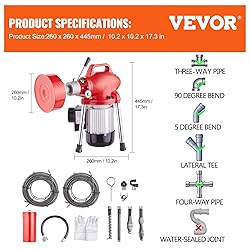VEVOR Drain Cleaner Machine 66FT x 5/8 Inch, 250W