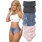 Cinvik Satin Panties Lace Panties Womens Silk Underwear Spliced Highrise Cheekster Ladies Lace Briefs for Women Multipack
