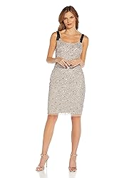 Adrianna Papell Women's Beaded MIDI Dress, Marble, 6