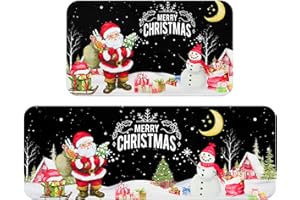 FRAMICS Merry Christmas Kitchen Rug Set of 2, Cute Snowman Kitchen Rugs and Mats, Non Skid Washable Absorbent Kitchen Rugs for Home Laundry Bedroom, 17''x 47''+17''x 30'' Xmas Decor