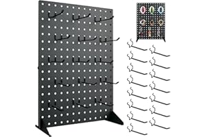 SIBRANT Metal Pegboard Display Stand With 15 Peg Board Hooks Accessories, Desk Pegboard Panels, Merchandise Display Rack for Selling Accessories Vendors & Events Retail Craft Shows & Fairs (17*13Inch, Black）