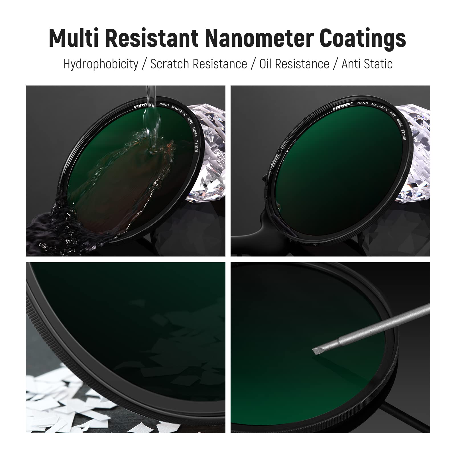 NEEWER 77mm 5 in 1 Magnetic ND Lens Filter Set, Black Diffusion 1/4 Filter, Soft GND8, ND8, ND64 Magnetic Adapter Ring, HD Optical Glass/Water Repellent/30 Layers Nano Coatings/Scratch Resistant
