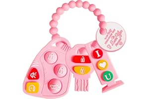 BIGSPINACH Baby Teething Keys Toys 6 to 12 Months,Gothic Car Keys Baby Teether Combo Set,Car Key Remote Toy Controller for Toddler (Key, Pink)