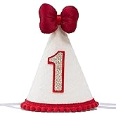 GORNZX Baby First Birthday Crown Hat, White Felt with Red Bow, Gold Number 1, Party Headband for 1 Year Old