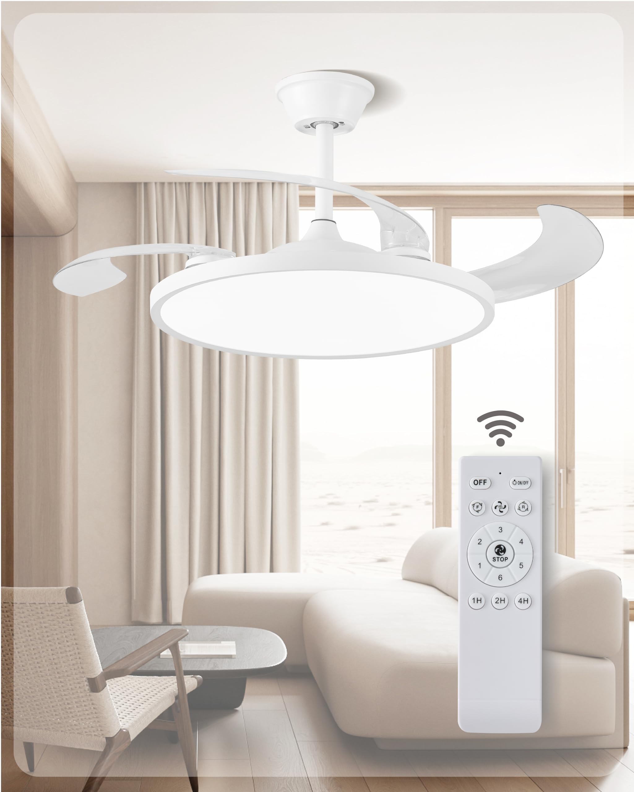 Photo 1 of (incomplete item) (sold for parts only) Retractable Ceiling Fans with Lights,42 inch Ceiling Fan with Light and Remote Control,Flush Mount,DC Reversible