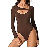 Avidlove Women Long Sleeve Bodysuit Scoop Neck Cutout Thong Body Suits Double Lined Slim Fitted Leotard Going Out Tops