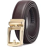 GAEKEAO Ratchet Belt for Men Genuine Leather 1 3/8" - Micro-Adjust Buckle Trim to Fit Dress Belt Casual to Formal Gift Boxed