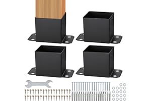 VEVOR 6x6 Post Base 4 Pcs, Inner Size 5.6"x5.6" Post Base Brackets, Heavy Duty Powder-Coated Post Anchor Matte Black Wood Pos