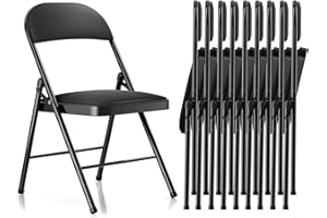 LUCKPRO Folding Chairs 10 Pack with Paded Cushion - Metal Chair with Steel Frame 450lb Capacity and Comfortable Seat Heavy Duty Foldable Chair for Indoor/Outdoor Party, Wedding, Event(Black)