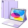 Harvopu Compatible for iPad 11th 10th Generation Case with Keyboard, Folio Cover with Pencil Holder, Multi-Touch Trackpad, 7 Color Backlit, Detachable Keyboard for iPad (A16) 11th/10th Gen (Purple)