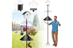 PAMASE 95 Inch Bird Feeder Pole with Squirrel Baffle - Adjustable Height Bird House Feeding Station Stand with Heavy Duty 5-Prong Anchor Shepherds Hook Hanger for Outdoor Garden Birds Watching