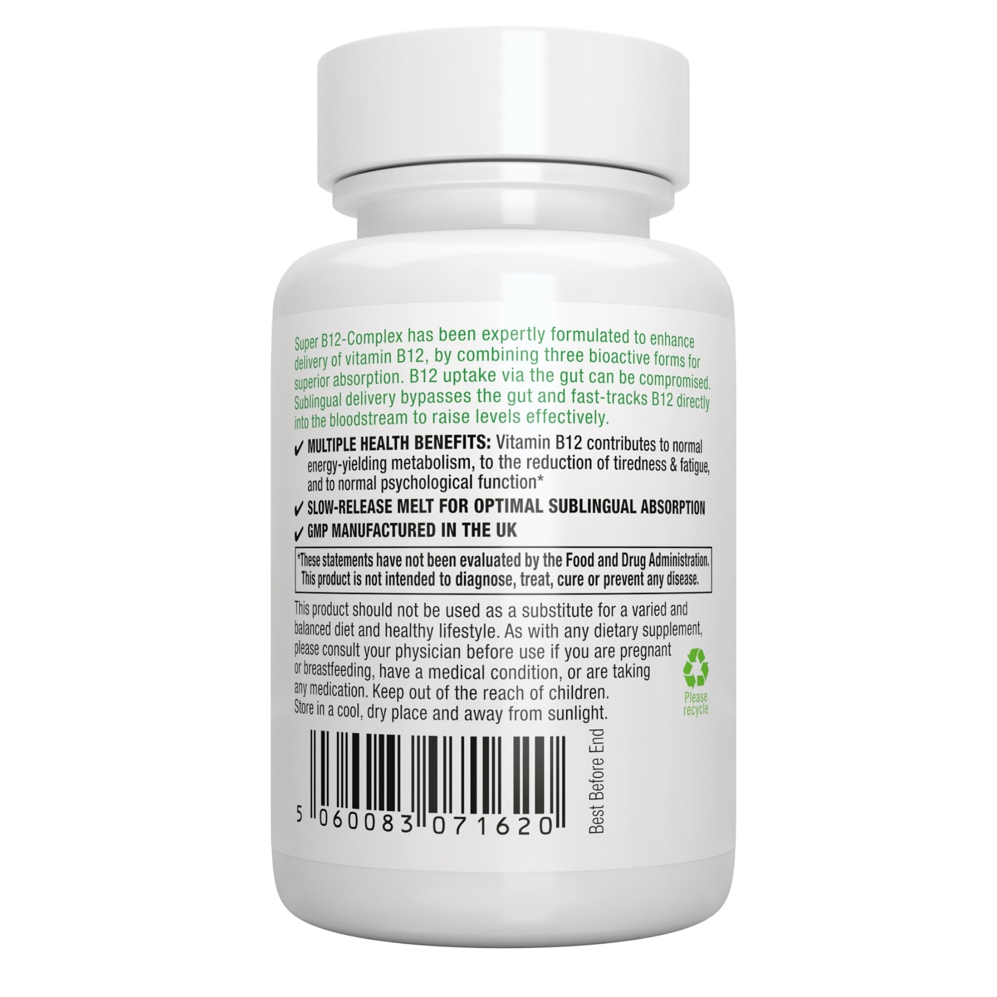 Igennus Sublingual Vitamin B12 Complex 1000mcg, Methylated Methylcobalamin, Adenosylcobalamin & Hydroxocobalamin, High Absorption & Clean, 180 Servings, Sugar-Free & Vegan