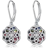 HKPATOP Wiches Knot Earrings 925 Sterling Silver Celtic Knot Dangle Earrings Abalone Shell Witches Protective Jewelry Gifts for Women