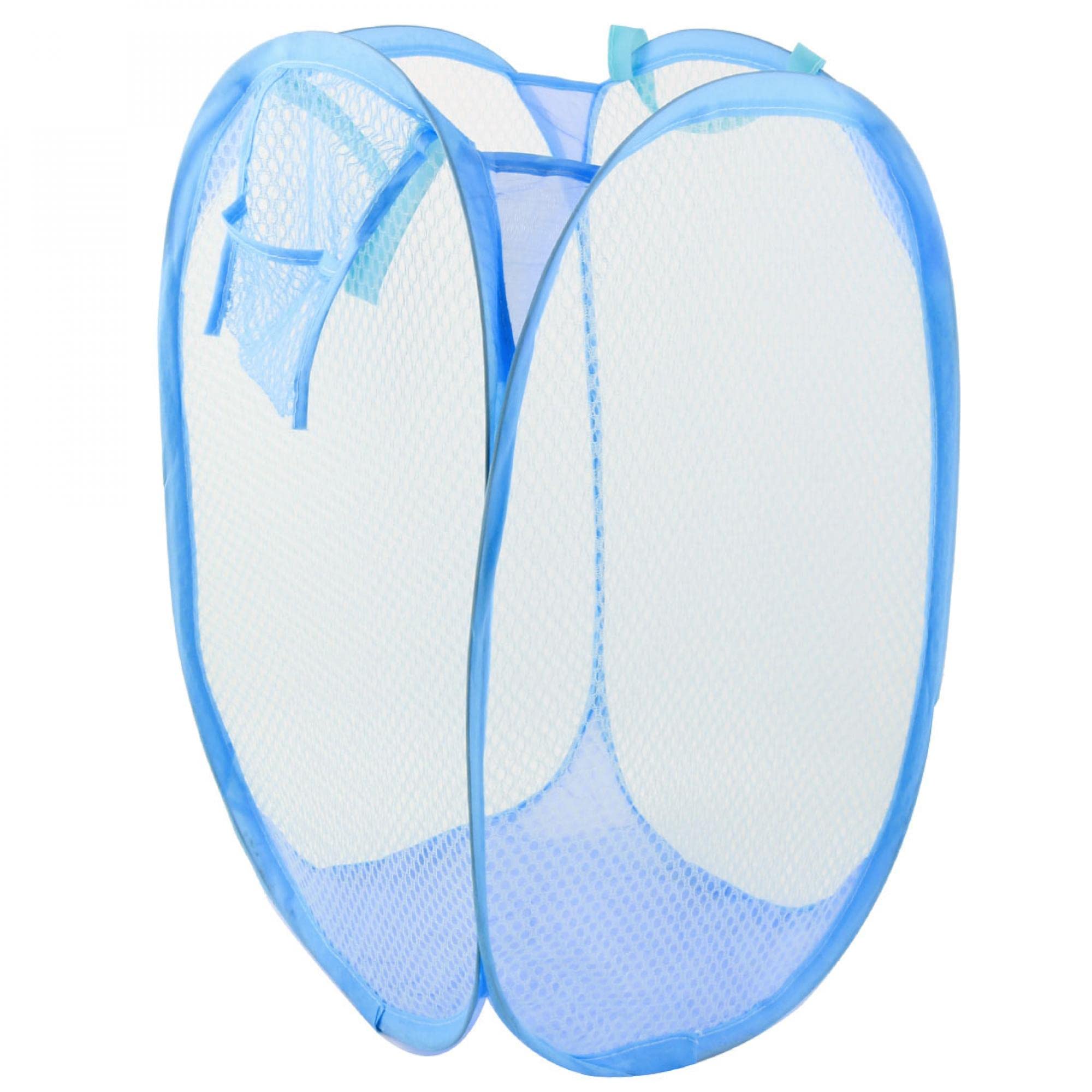 Sourcingmap Home Foldable Pop Up Washing Clothes Storage Bag Box Mesh Laundry Basket Blue
