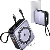 NOPBER 6-in-1 Magnetic Portable Charger 10000mAh – 22.5W Fast Charging with AC Wall Plug Built-in USB-C & Lightning Cables for iPhone 17/16/15/14/13/12, Android & Samsung (Silver Gray)