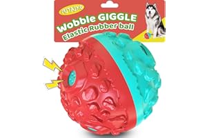 MITAIKO Dog Toy Ball for Aggressive Chewers, Interactive Fetch Dog Ball with Fun Squeaky Giggle Sound, Durable for Small Medium Large Dogs, Non-Toxic Elastic Rubber Pet Chew Toys, Blue & Red