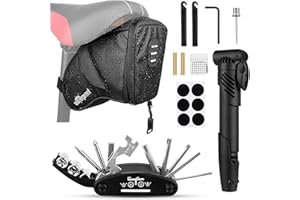 WOTOW Bike Tyre Repair Kits, Waterproof Bicycle Saddle Bag & 120 Psi Mini Pump & Multifunctional Bike Tyre Lever & Self Adhesive Patch Portable Repair Cycling Tool Set for Riding Mountain BMX