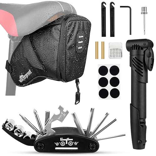 WOTOW Bike Tyre Repair Kits, Waterproof Bicycle Saddle Bag 120