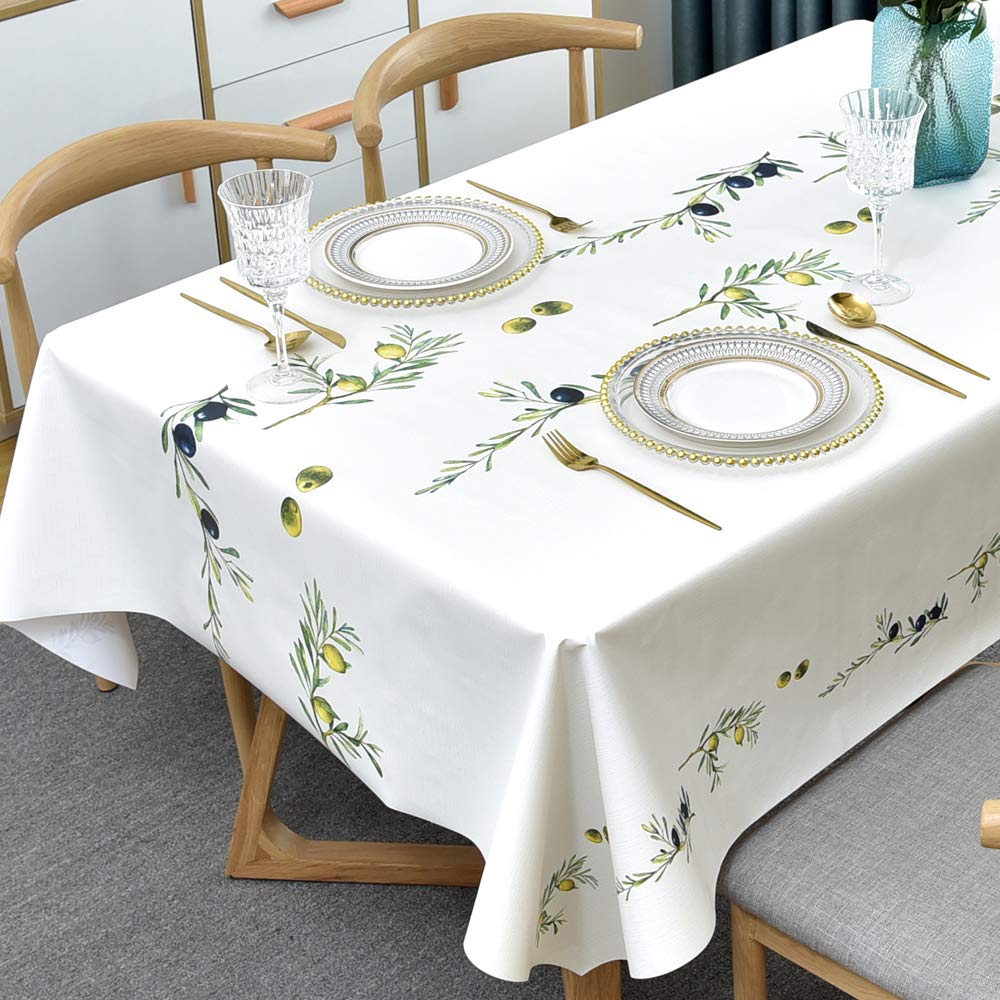 Plenmor PVC Rectangular Tablecloth for Kitchen Dining Table Plastic, Wiping Cloth Cleaning, Tablecloth for Indoor Outdoor Use (137 x 185 cm, Olives)