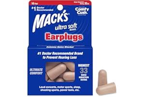 Mack's Ultra Soft Foam Earplugs, 10 Pair - 32dB Highest NRR, Comfortable Ear Plugs for Sleeping, Snoring, Work, Travel and Lo