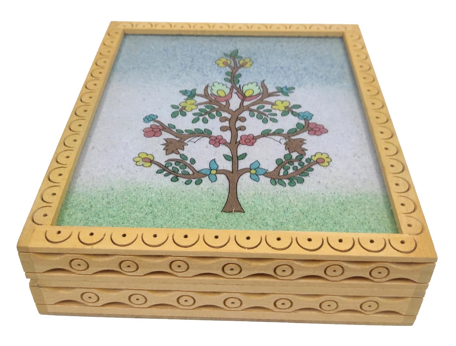 Purpledip Wooden Gemstone Painting Box Speaking Tree: Collectible Souvenir Gift, 5 * 6 Inch (12522D)