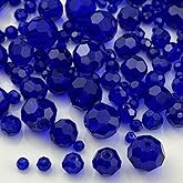 Honkoolly 480pcs Crystal Glass Beads 3mm 4mm 6mm 8mm 10mm Round Faceted Glass Spacer Beads for Bracelets Necklace Earring DIY Jewelry Making Craft(Deep Blue)