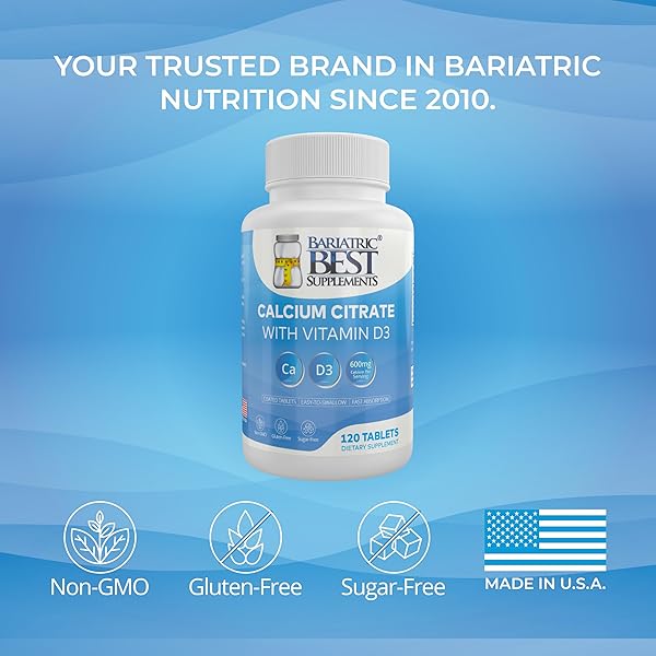 BARIATRIC CALCIUM CITRATE WITH VITAMIN D3-600MG CALCIUM PER SERVING, 120 TABLETS, ESSENTIAL FOR POST-BARIATRIC SURGERY, FORMULATED PER ASMBS GUIDELINES FOR BYPASS & SLEEVE PATIENTS