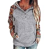 Dearlove Womens Button Collar Printed Hooded Sweatshirt Long Sleeve Pullover Drawstring Hoodies with Pocket
