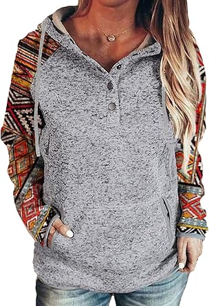 half button drawstring hooded sweater