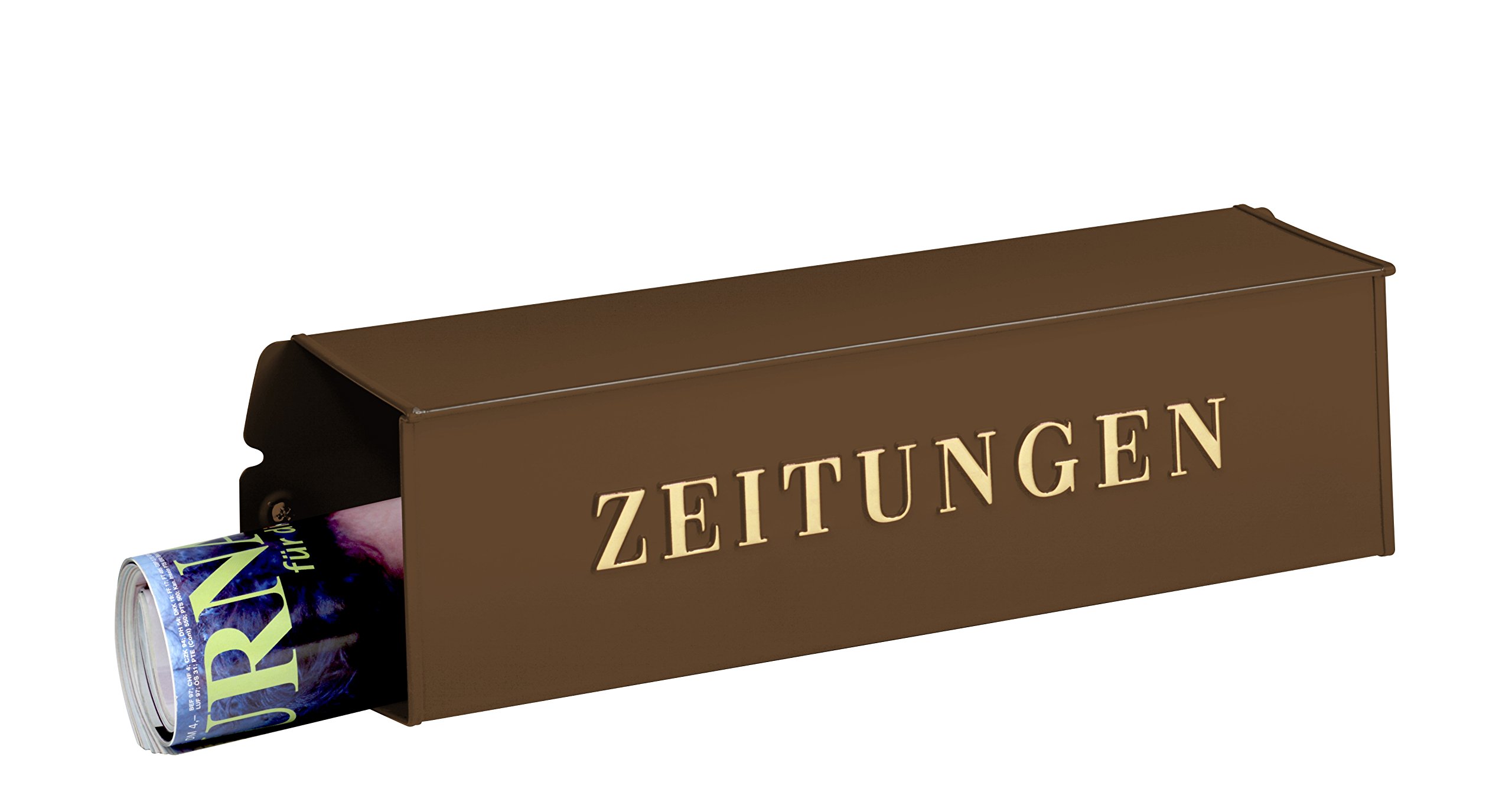 Burg-Wachter 472602 Metal Newspaper Box with Embossed German Text"Zeitungen", Brown, 808 K