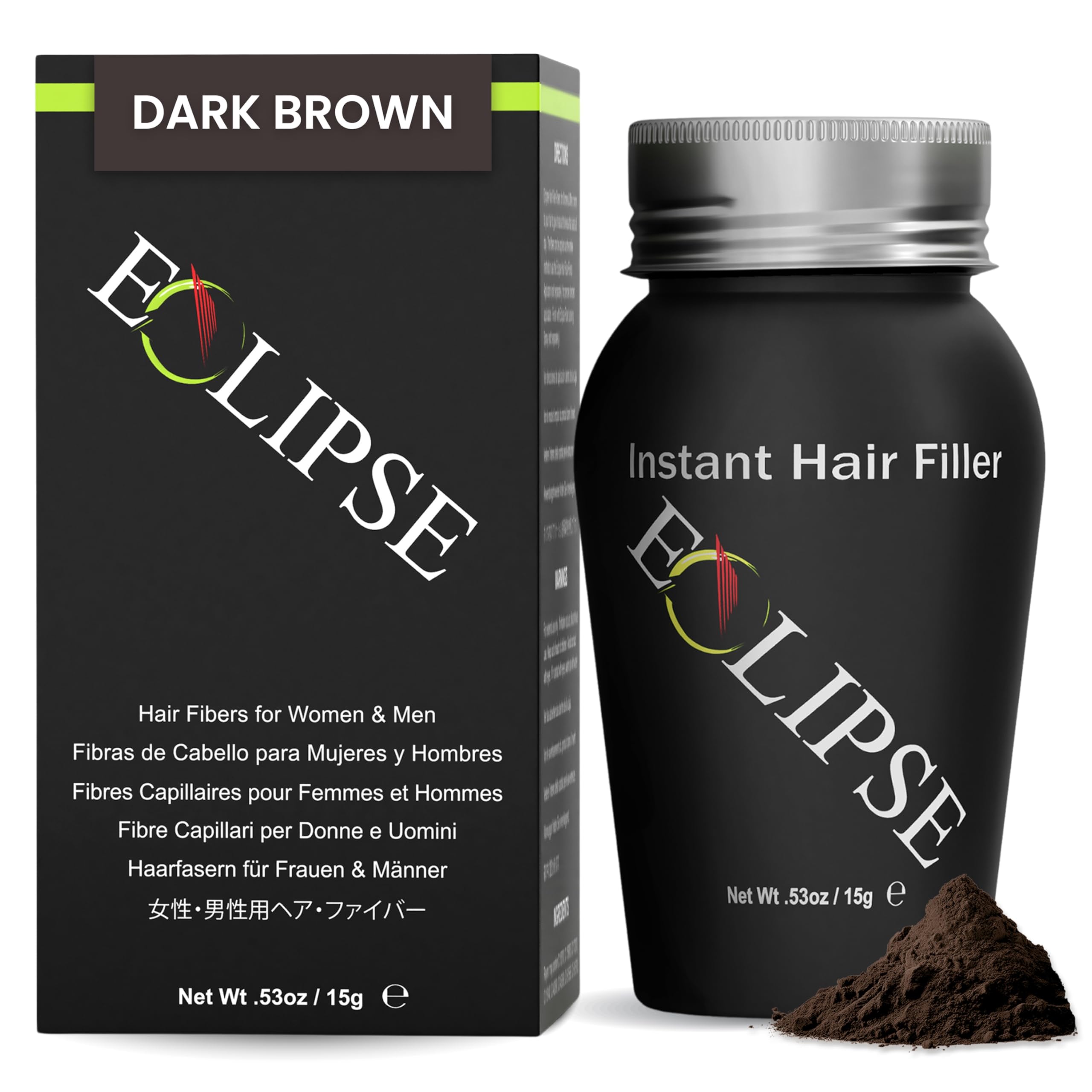 ECLIPSE Hair Fibres Dark Brown for Thinning Hair for Women & Men to Conceal Hair Loss in 15 Seconds - 100% Undetectable Hair Building Fibres, 15g