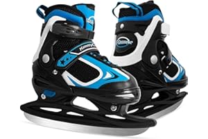MammyGol Adjustable Ice Skates for Kids Youth Tean Hockey Lace-Up Boys or Girls Ice Skate for Beginner Age 4-12 Blue Black Teal Green