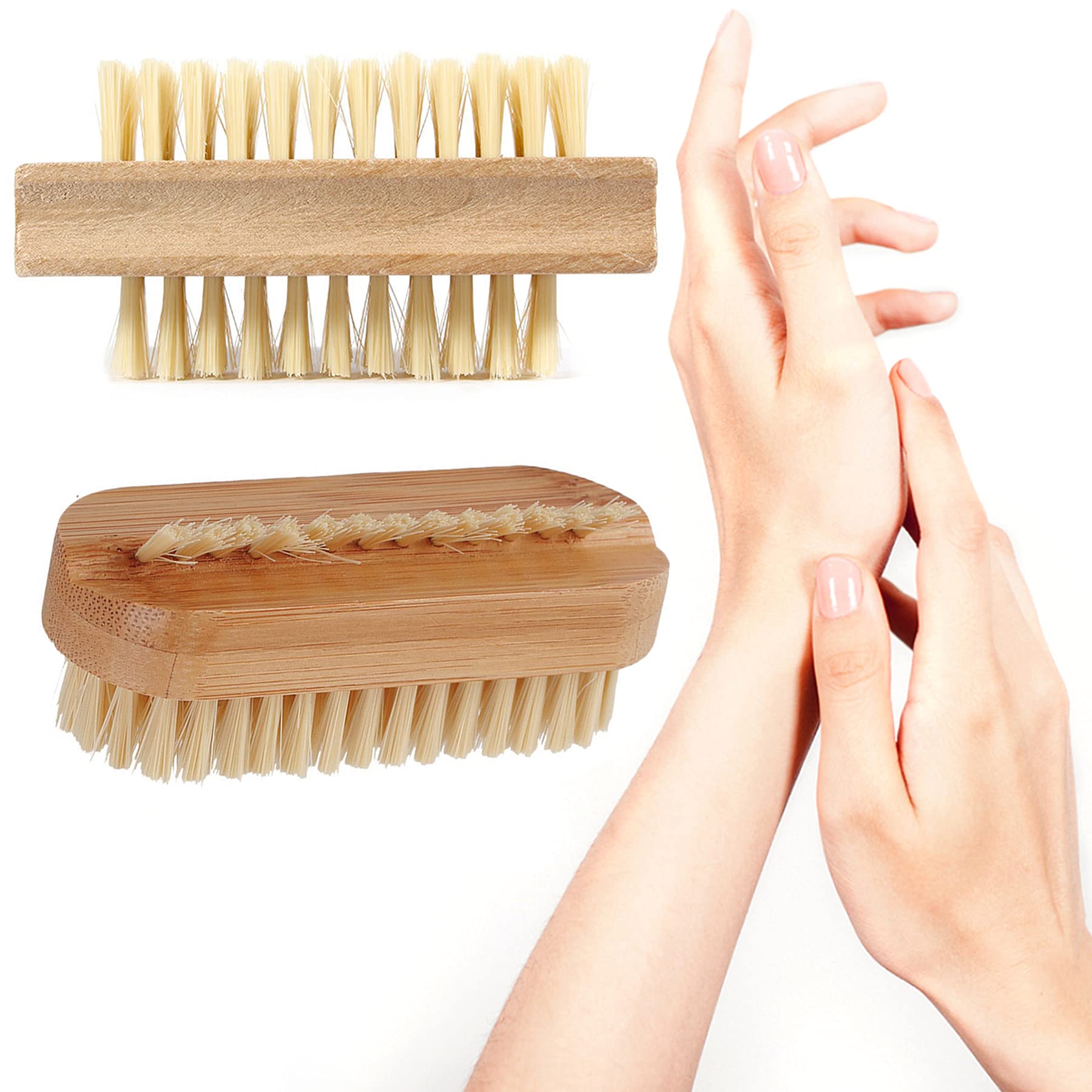 LYYDAN Nail Brush, 2 pcs Double Sided Wooden Nail Brushes for Cleaning Nails, Eco Friendly Hard Bristle Finger Scrubbing Brushes for Gel Nails