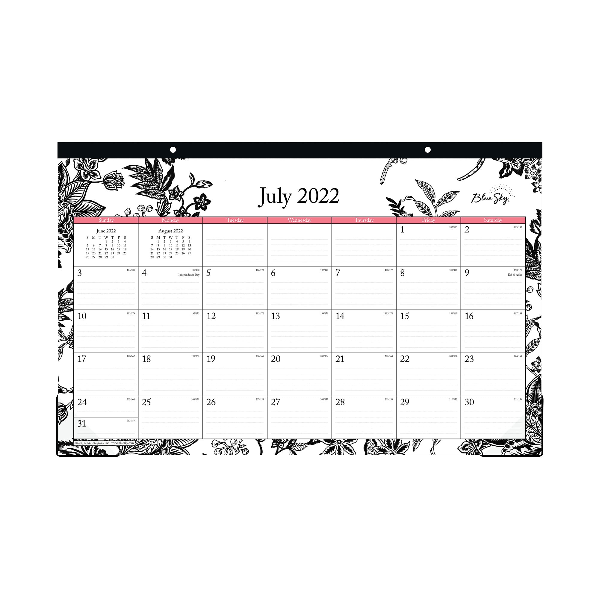 Blue Sky 2022-2023 Academic Year Monthly Desk Pad Calendar, 17" x 11", Trim Tape Binding, Two-Hole Punched, Ruled Blocks, Analeis (130617-A23)