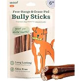 WOOF Bully Sticks Dog Chew Treats, 6 Inch, 5 Count | Free-range grass-fed beef, long-lasting chews, high protein, odor controlled, supports dental care