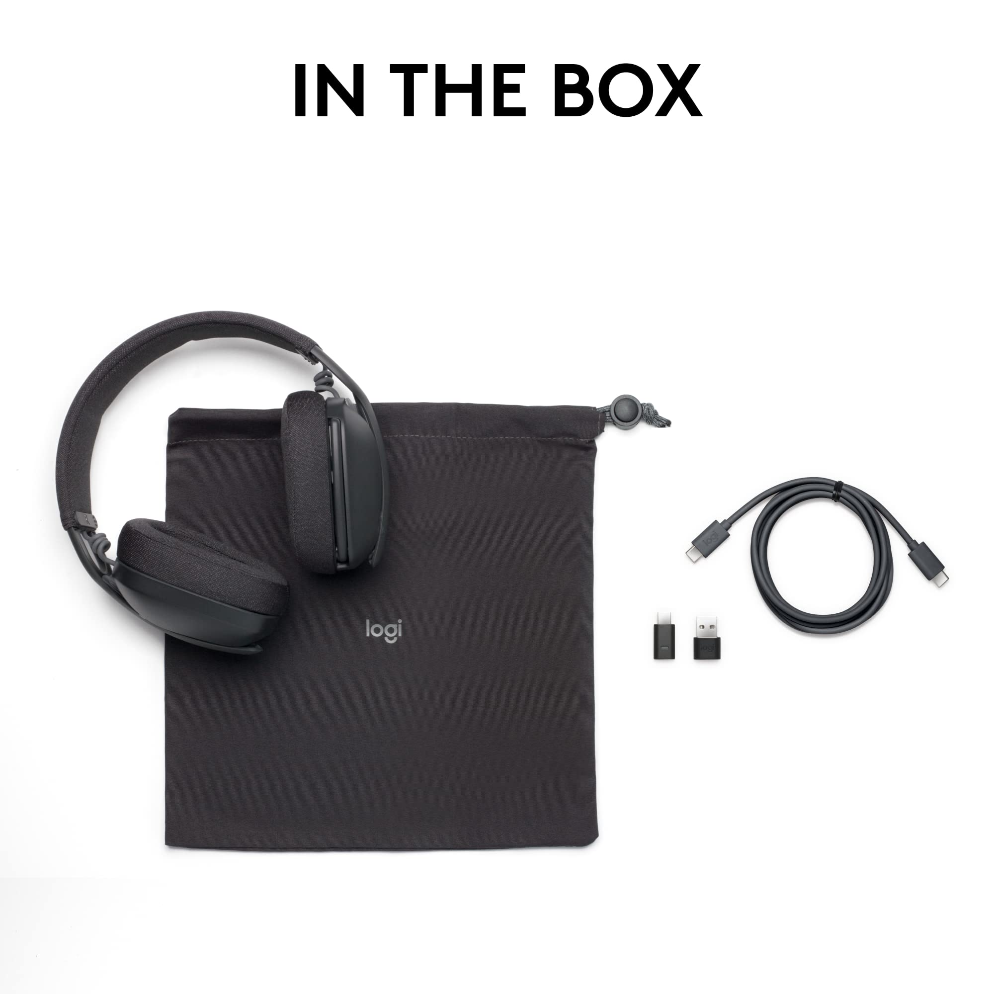 Logitech Zone Vibe Wireless Bluetooth Headphones with Noise Canceling Microphone, USB-A, USB-C, for Microsoft Teams, Mac/PC, Black