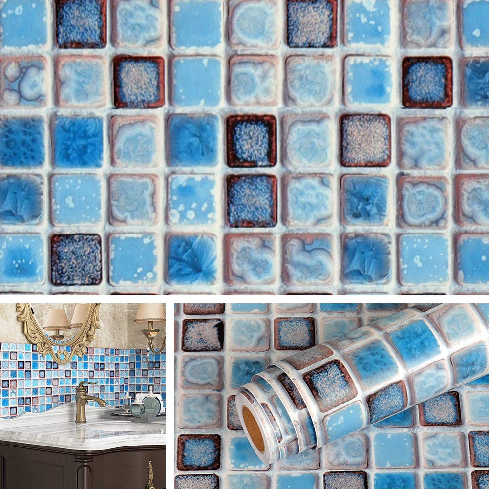 Photo 1 of Livelynine 15.8 x 197 Inch Removable Bathroom Wallpaper Stick and Peel Waterproof Bathroom Shower Wall Wallpaper Backsplash Tile Stickers Decorative Contact Paper Self Adhesive Backsplash Tiles