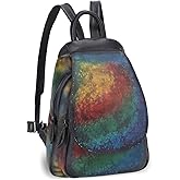 Genuine Leather Backpack for Women Retro Rucksack Casual College Bag Handmade Cowhide Western Daypack (Multicolor2)