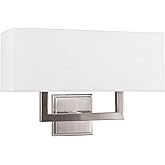 Kira Home Haven 16" 2-Light Modern Wall Sconce/Wall Light + Rectangular White Fabric Shade, Brushed Nickel Finish