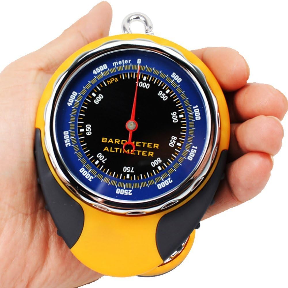 Pocket Multi-Functional 4 in 1 Digital Mini Compass Barometer Barometric Altimeter Compass Weather Forecast Thermometer Hygrometer Barometer Hand-Hold Keychain Clip for Climbing Outdoor Hiking Camping