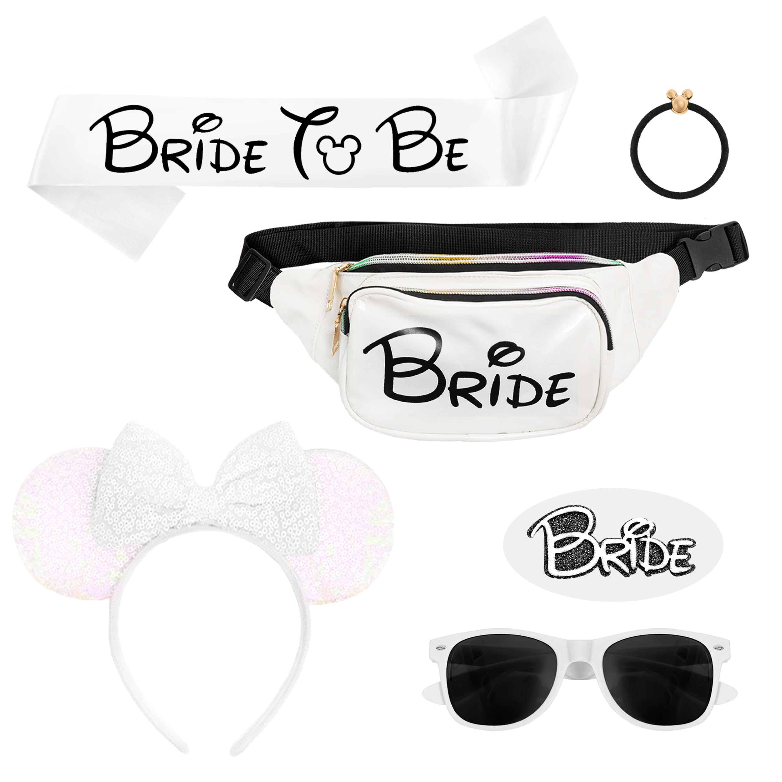 Photo 1 of Chug Buddy Mouse Ears Set - Bride Accessories - Bachelorette Party Favors - Bride Bachelorette Outfit Accessories to Match Bachelorette Outfit for Bride - Magic Kingdom (Black/White Bride, 1)